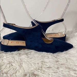 FSJ Dark Blue Faux Suede Slingback Flats Sz 11